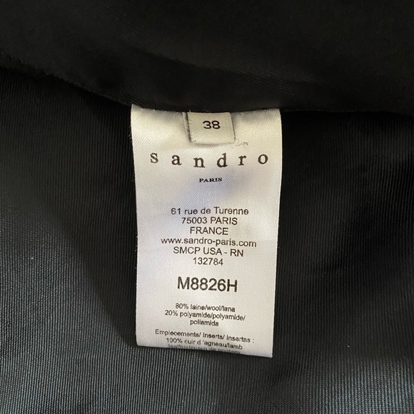Sandro Manoli Fur Trim Leather Panel Wool Coat Gray - Picture 8 of 11